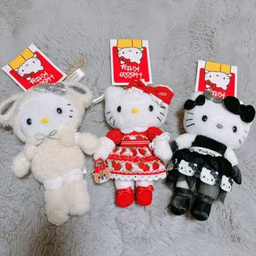 헬로키티전 마스코트 봉제 인형 눈토끼 딸기 드레스 모노톤 드레스