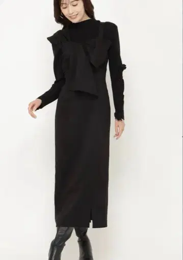 택 포함 아지메 숄더 리본 원피스