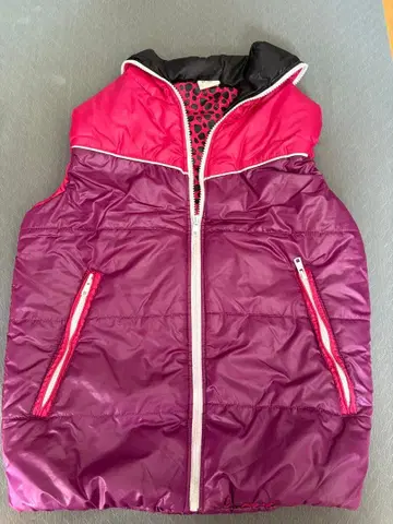 퍼플/핑크 다운 베스트 150cm 레오파드 무늬