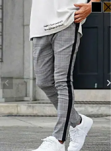 그레이 계열 체크 스키니 팬츠