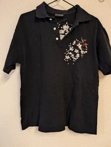 Japanese Domestic 꽃무늬 자수 피케 셔츠 L 블랙