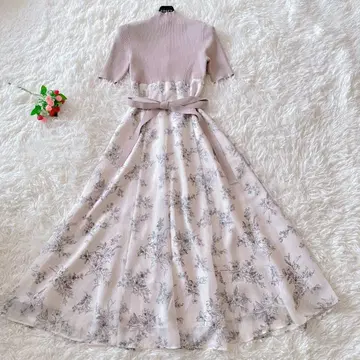 컨디션 최상 머큐리 듀오 니트 꽃무늬 원피스 도킹 리본 맥시 길이