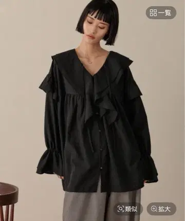 [ 새상품 ] LOWRYS FARM 프릴 튜닉 블라우스 블랙