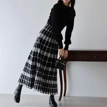 BLUEEAST 체크 자카드 니트 원피스 블랙 M 사이즈