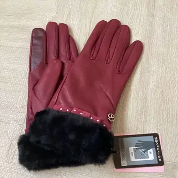 새상품 미사용 케이트 스페이드 양가죽 장갑 버건디 퍼 포함