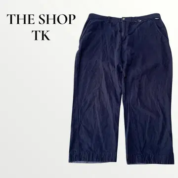 더 샵 티케이 크롭 트윌 팬츠 L 린넨 혼방 카모 패턴 네이비