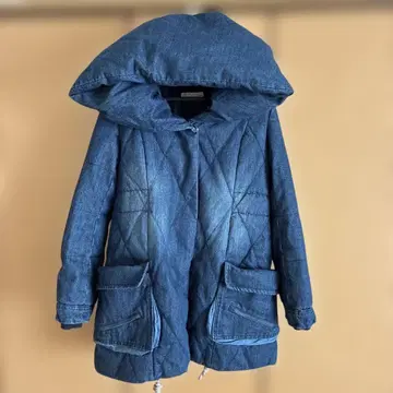 데님 퀼팅 자켓 후드 부착