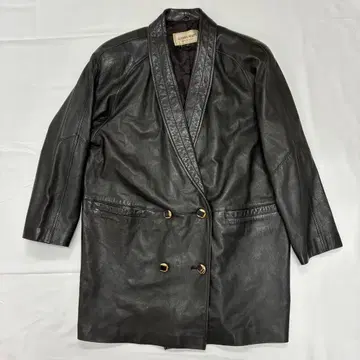 램 가죽 코트 한국제 골드 버튼 롱 코트 L 사이즈 상당 블랙