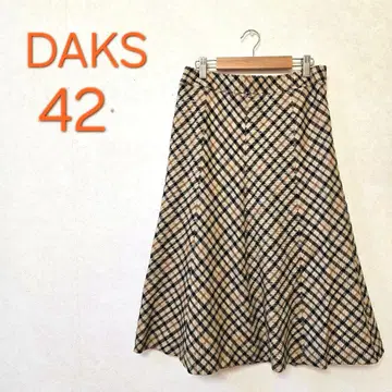 DAKS 새상품급 울 100 체크 플레어 스커트 A라인 베이지 가을/겨울