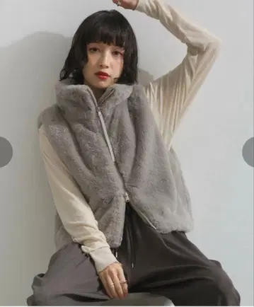 토끼풍 에코 인조 퍼 W 지퍼 스탠드 베스트 퍼 베스트