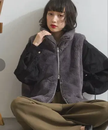 토끼풍 에코 인조 퍼 W 지퍼 스탠드 베스트 퍼 베스트