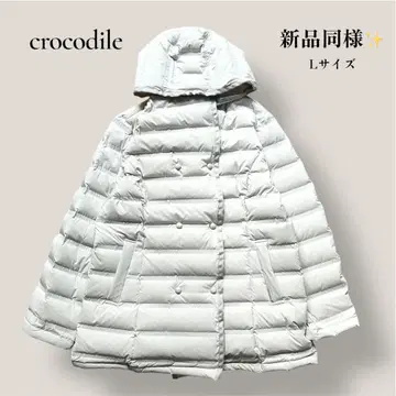 새상품급 크로커다일 다운 자켓 후드 부착 화이트 L