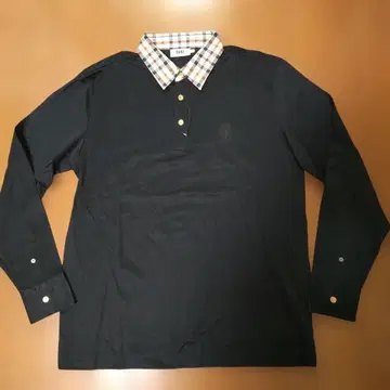 DAKS London 새상품 닥스 긴팔 체크 옷깃 피케 셔츠 블랙 L