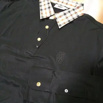 DAKS London 새상품 닥스 긴팔 체크 옷깃 피케 셔츠 블랙 L