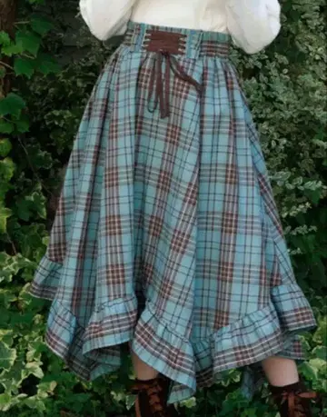 axes femme 타탄 체크 민트 스커트