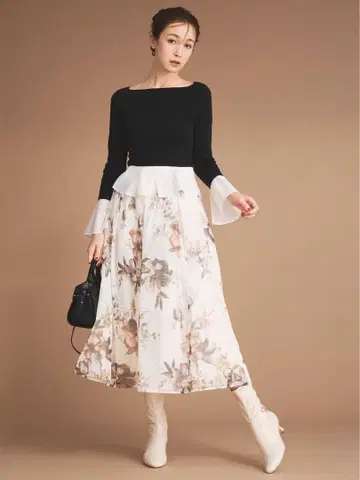 플라워 프린트 볼륨 스커트