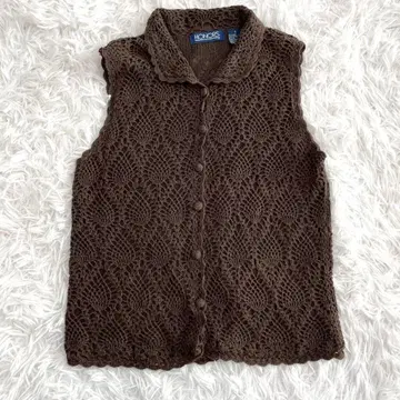 HONORS 니트 베스트 레이스 편직 S 다크 브라운 멋스러운 카라 부착