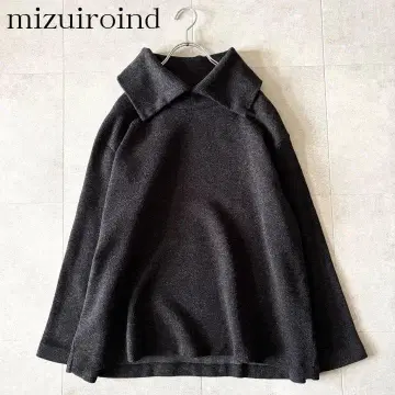 새상품급 미즈이로 인드 빅 칼라 울 니트 프리 차콜 그레이 워셔블