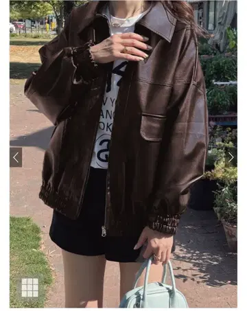 옷깃 2Way 오버 사이즈 가죽 블루종 브라운 ze863