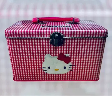 쇼와 레트로 헬로키티 깅엄 체크 틴 케이스 수납 박스