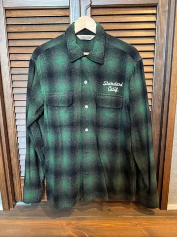스탠다드 캘리포니아 울 체크 셔츠 M 그린 미중고