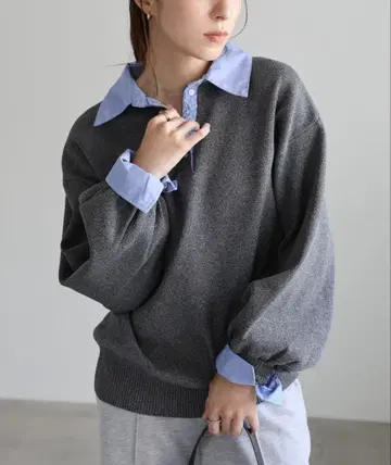 셀렉트 모카 셔츠 칼라 도킹 니트