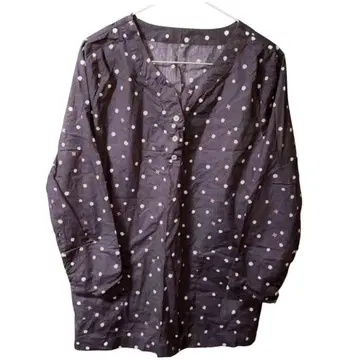 긴팔 블라우스 (M-L) 튜닉 기장 도트 무늬 면 100% 가벼운