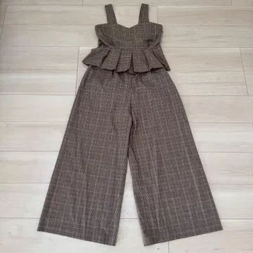 DEICY 셋업 뷔스티에 와이드 팬츠 체크 무늬 브라운