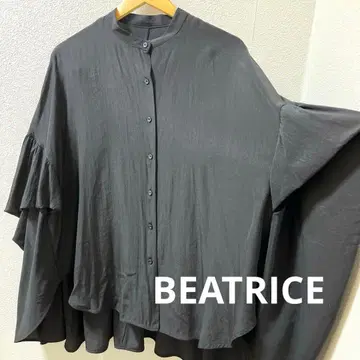 베아트리스 개더 블라우스 셔츠 밴드 카라 볼륨 얇은 소재 가을 블랙