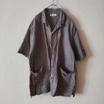 02232-0061 린넨 깅엄 반팔 커버 셔츠