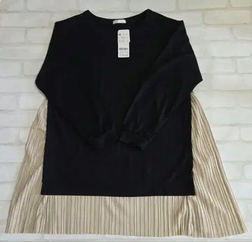 벨루나 밑단 플리츠 절개 튜닉 긴팔 튜닉 M 블랙/베이지