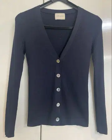 [ UNITED ARROWS ] 네이비 실크 100% 비브 V넥 가디건