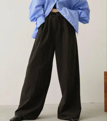 Aunt Marie's 스트라이프 턱 와이드 슬랙스 팬츠 M