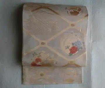 명주 직조 후쿠로 오비 꽃무늬