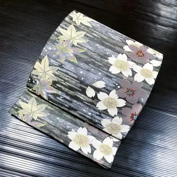 순수 실크 육통 후쿠로 오비 [ 꽃 단풍 안개 ]