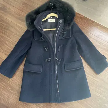 FRAY I.D 네이비 퍼(Fur) 장식 더플 코트