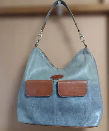 terrida 가죽 숄더백 블루 계열과 브라운 콤비네이션