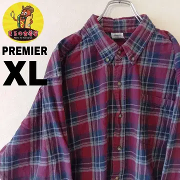 USA 구제 의류 PREMIER 플란넬 셔츠 XL 와인 레드 네이비 체크