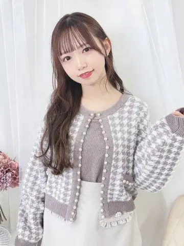 [ 새상품 ] evelyn 하운드투스 체크 가디건 세트 핑크