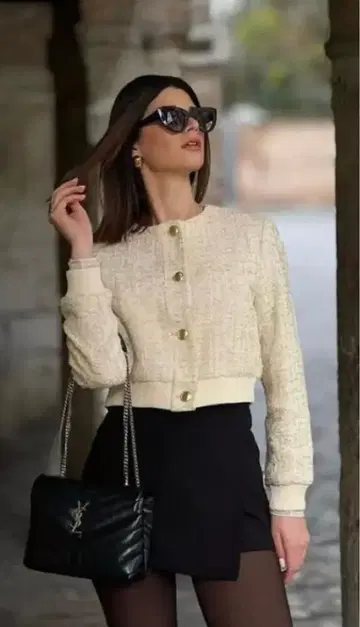 새상품급 ZARA 텍스처 봄버 자켓 트위드 블루종 S 사이즈