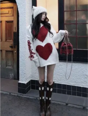 darich 하트 로고 로우게이지 니트 튜닉