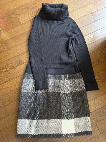 23구 터틀넥 체크 무늬 원피스 38 M