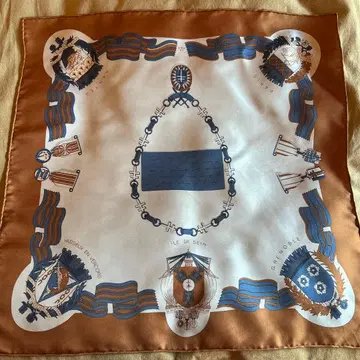 마니프리 실크 100% 스카프 브라운과 블루 계열