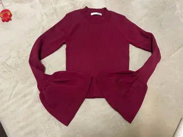 와인 레드 벨 슬리브 니트탑 F 사이즈