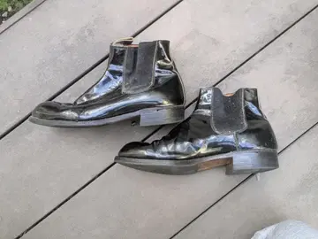 사이드 고어 부츠 블랙 에나멜 가죽 그리스군 60년대? 박차 포함