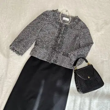 엠프리미어 노카라 트위드 자켓 36