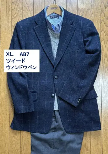 XL AB7 트위드 헤링본 윈도우페인 네이비 계열