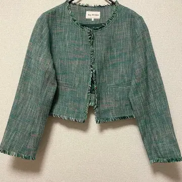 Ray BEAMS 트위드 노카라 자켓 그린