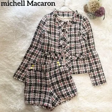 [택 포함] 미셸 마카롱 트위드 셋업 노카라 자켓 숏 팬츠
