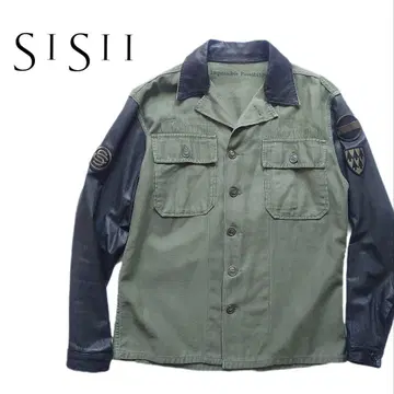 sisii 시시 가죽 절개 밀리터리 유틸리티 셔츠 소가죽 카키